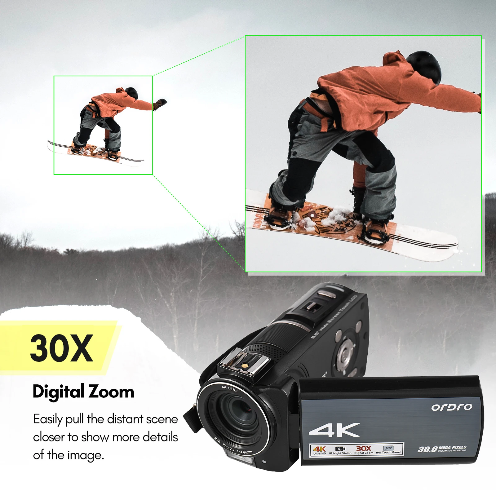 ORDRO HDR-AX10 Цифрова Камера за 4K WiFi DV Записващо устройство и Видеокамера 30MP 30-Кратно Цифрово увеличение Разпознаване на Лица IR за Нощно Виждане Antishake Изображение 3