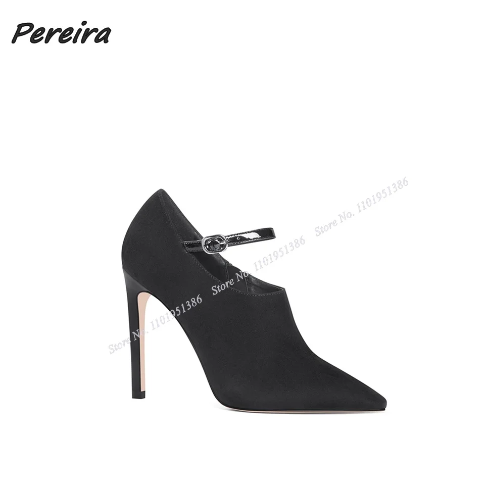 Pereira/ Черни Полусапожки с Катарама на щиколотке, Обувки-лодка на висок Ток-висок ток, Дамски Летни Обувки на висок Ток Zapatillas Mujer Изображение 1