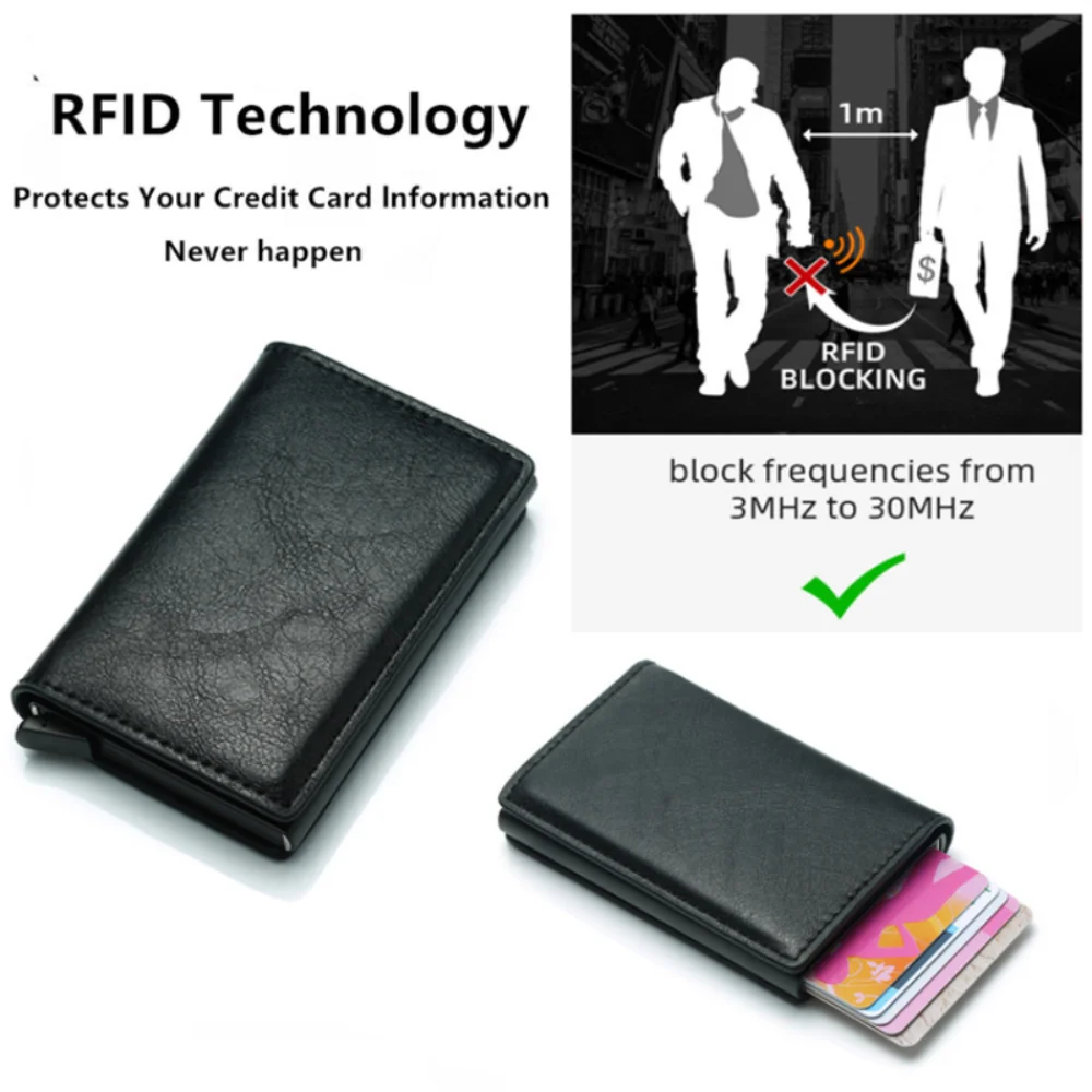 RFID анти-кражба четка, автоматична всплывающая чанта за карти, ультратонкая метална чанта за кредитни карти, мъжки портфейл с няколко карти, изработени от въглеродни влакна Изображение 4