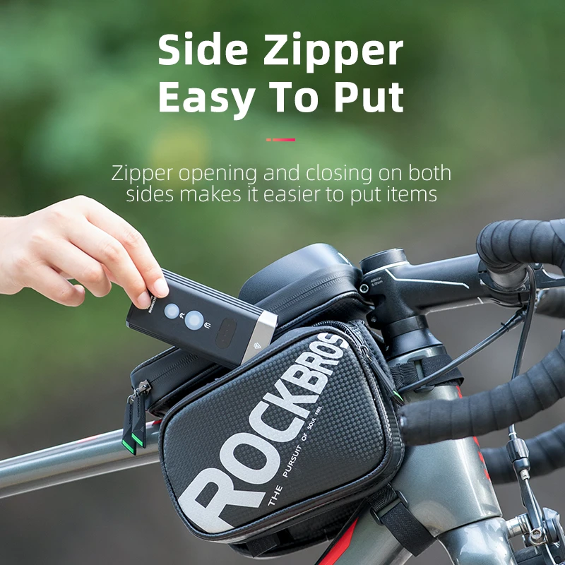 ROCKBROS официална чанта Непромокаемая чанта за телефон със сензорен екран, чанта-тубус, рамка за планински велосипед, предната седельная чанта, Аксесоари за велосипед Изображение 2