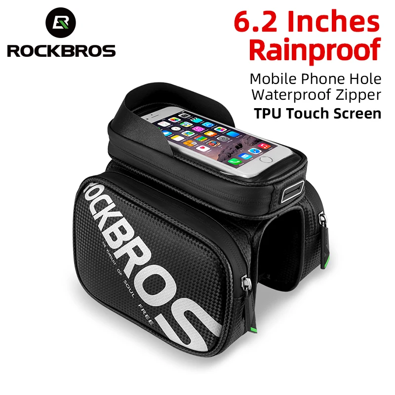 ROCKBROS официална чанта Непромокаемая чанта за телефон със сензорен екран, чанта-тубус, рамка за планински велосипед, предната седельная чанта, Аксесоари за велосипед Изображение 3