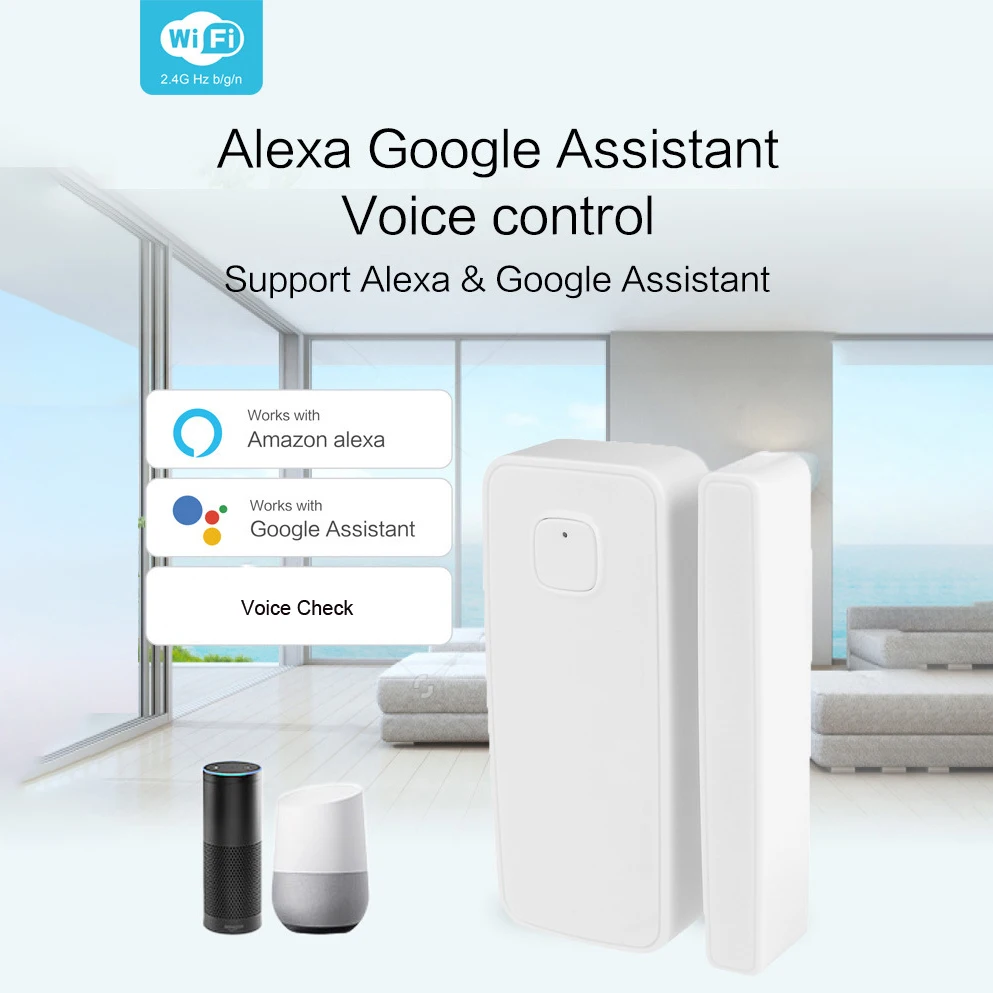 Sasha Smart Wifi Врати Аларма Remocte Control Сензор за Отваряне, Затваряне, Магнитен детектор за Поддръжка на Алекса/Google Assistant Изображение 1