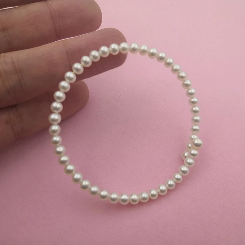 Sinya Естествени сладководни кръгли перли са 4-5 мм, пролетните ластични гривни, гривна за дамите, така и за момичета, Ново записване, промоция Изображение 0