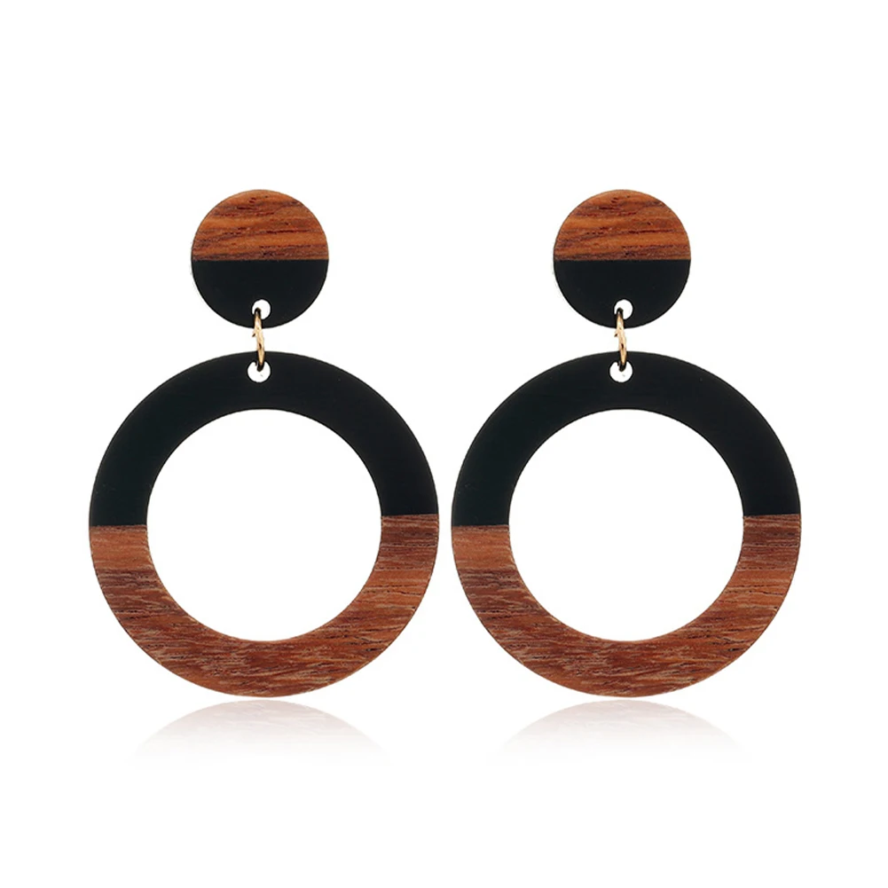 SophiaXuan творчески акрилни дървени кухи кръгли обеци в ивица, прости, универсални обеци, модни обеци за жените, новост 2023 година Изображение 4