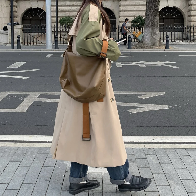 Sungtin, ретро женски тренч в стил мозайка с колан, дълги двубортные ежедневни якета, дамски корея ветровка оверсайз, обзаведен Изображение 4