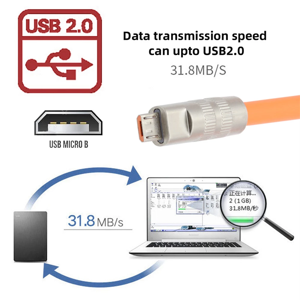 USB Micro 5Pin USB-A тип A, ултра мек течен силиконов кабел за предаване на данни USB2.0, бързо зареждане за лаптоп, таблет, телефон Изображение 4