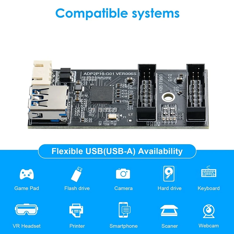 USB Адаптер 3.2 Gen1 с две 19-контактни части за свързване, 5 Gbit/с USB3.0 2-пристанищна 19-контакт платка за разширяване на Windows7/8/10/11/ Linux Изображение 4