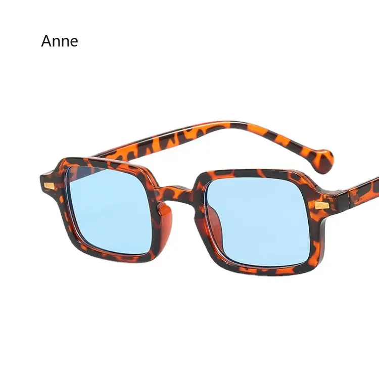 UV400 Men Women Леопард Blue Sunglasses Retro Rivets Decoration Gradient Shades Fashion Square Earwear слънчеви очила Изображение 1