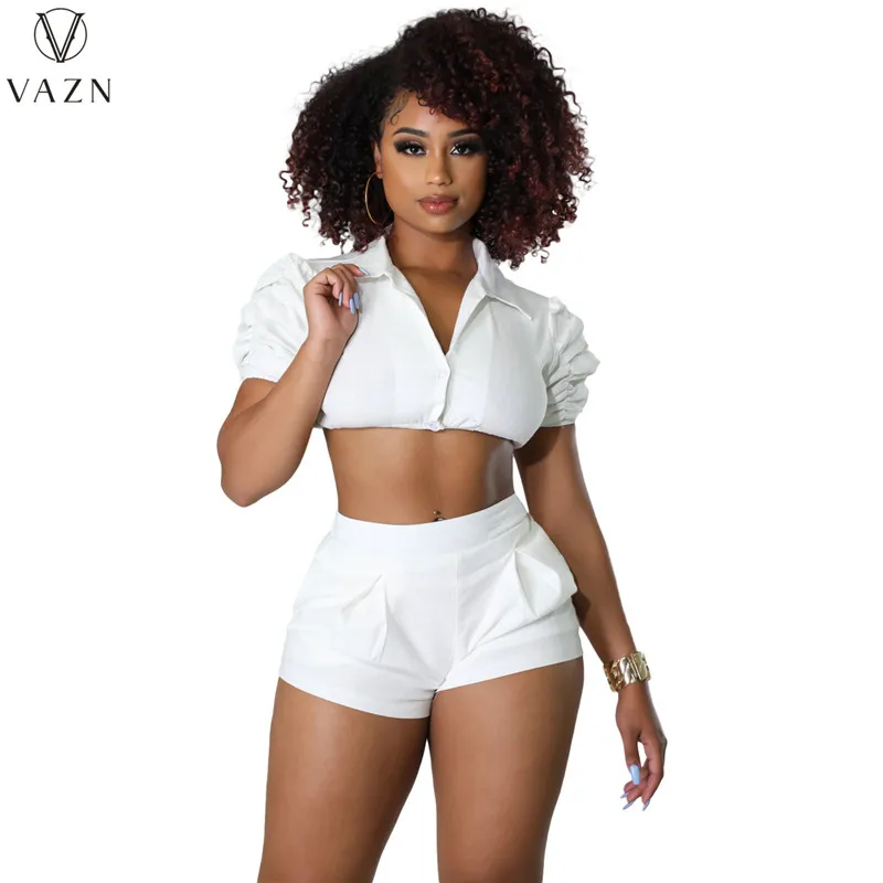 VAZN 2022 INS Млад секси обикновен прост прерийский шик, сладък кратък стил, къс ръкав + къси панталони, обтягивающий женски комплект от 2 теми Изображение 0