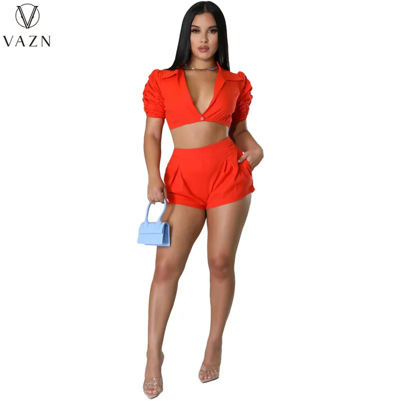 VAZN 2022 INS Млад секси обикновен прост прерийский шик, сладък кратък стил, къс ръкав + къси панталони, обтягивающий женски комплект от 2 теми Изображение 1