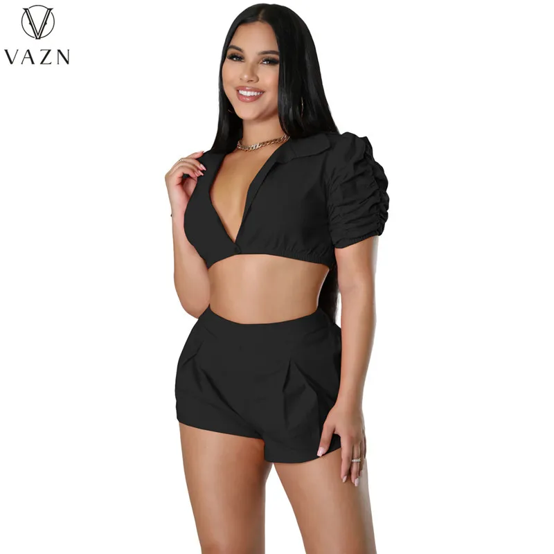 VAZN 2022 INS Млад секси обикновен прост прерийский шик, сладък кратък стил, къс ръкав + къси панталони, обтягивающий женски комплект от 2 теми Изображение 2