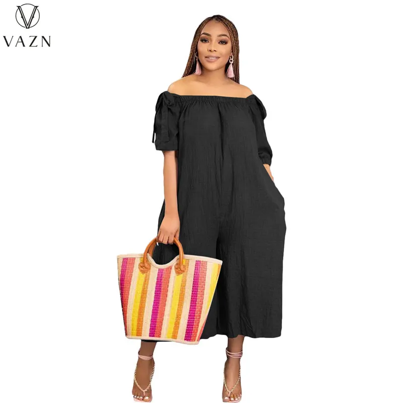 VAZN 2023, е Новост за жените, ежедневно дълга рокля в уличном стил, рокля с къс ръкав и отворени рамене, однотонное женствена рокля със средна дължина, с джобове Изображение 2