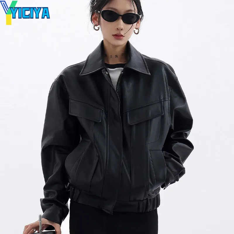 YICIYA бомбер яке дамско черно университетската нова връхни облекла кожени якета y2k racing американската бейзболна яке оверсайз винтажное палто Изображение 0