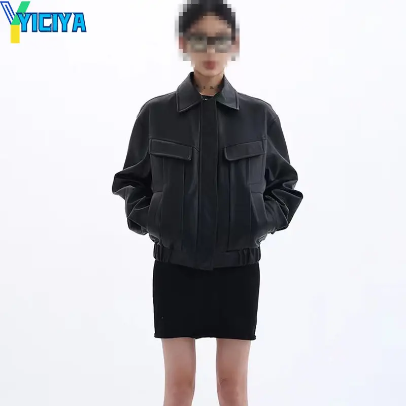 YICIYA бомбер яке дамско черно университетската нова връхни облекла кожени якета y2k racing американската бейзболна яке оверсайз винтажное палто Изображение 1