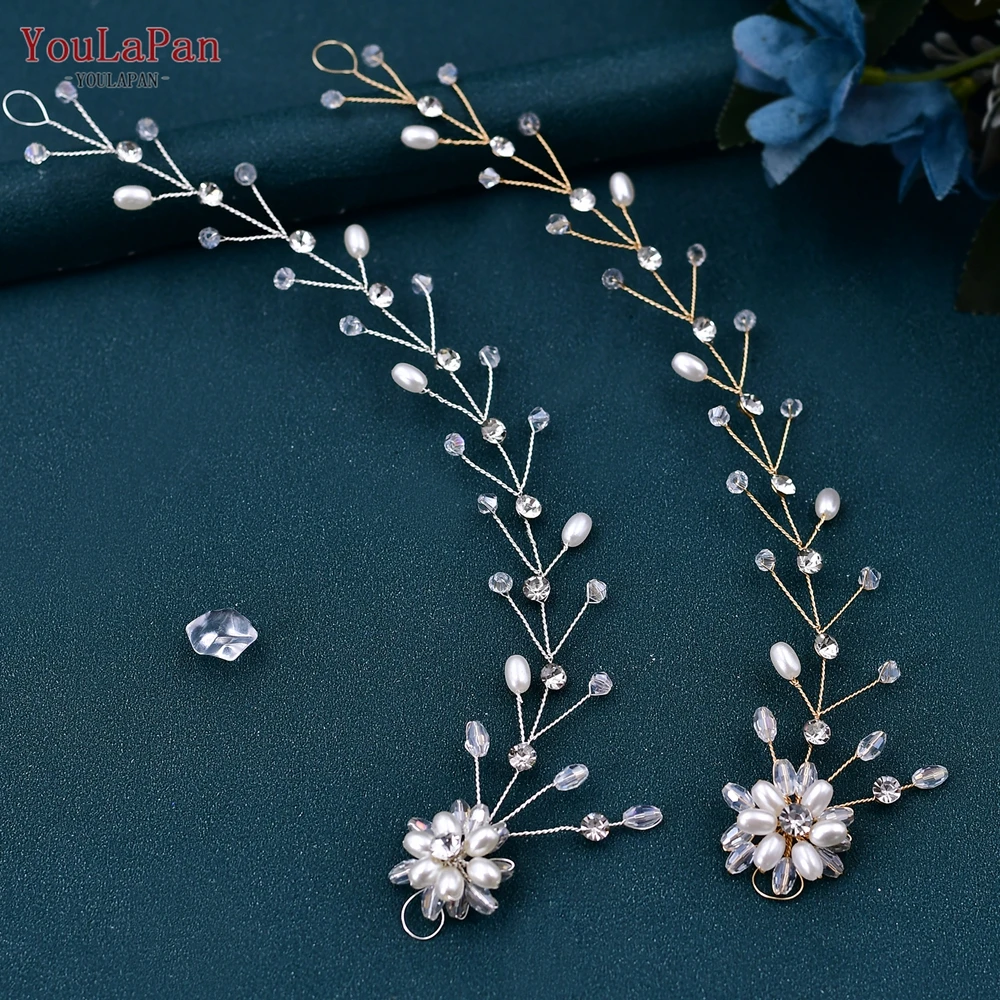 YouLaPan Перлено-crystal шапки, дамски сватба облекло, Сватбени аксесоари за коса, шапки за момичета, елегантна прическа за Булката HP35 Изображение 2
