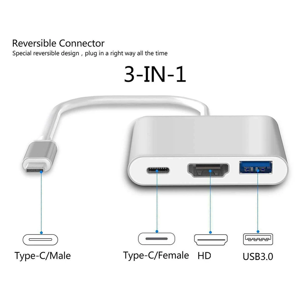 Адаптер за Зареждане на USB 3.0, съвместим с Type C HDMI Конвертор 3 В 1 USB-C 3.1, Адаптер-Хъб За MacBook Air Pro Huawei Samsung Изображение 2