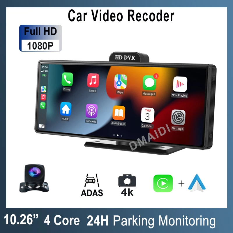 Аксесоар 10,26 инчов Автомобилен Видеорекордер Безжичен CarPlay Android Auto ADAS WiFi AUX Dash Cam GPS, Камера за задно виждане, видео Рекордер Таблото Изображение 0