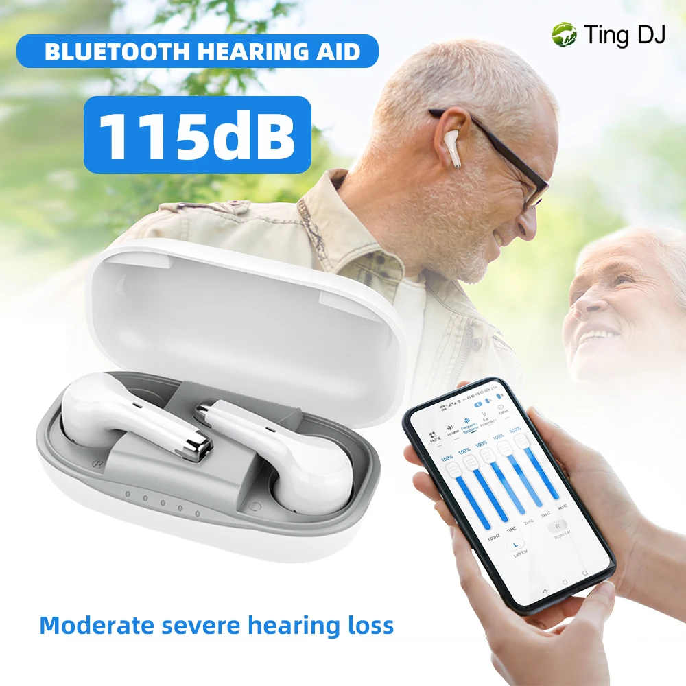 Акумулаторна слухови апарати с Bluetooth приложението за възрастните хора и за възрастни, цифрови слухови апарати, слушалки с музика Bluetooth Изображение 0