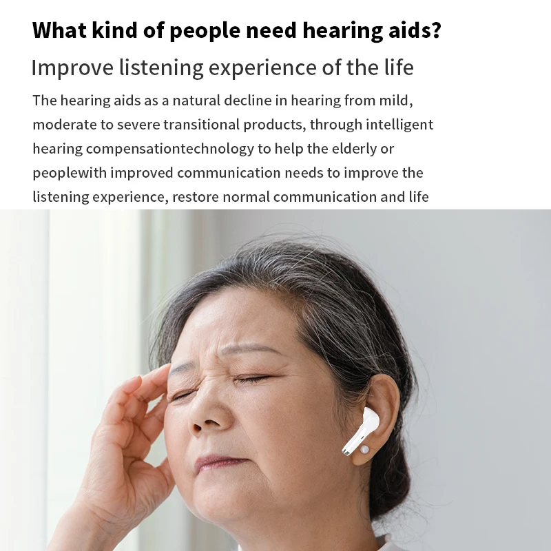 Акумулаторна слухови апарати с Bluetooth приложението за възрастните хора и за възрастни, цифрови слухови апарати, слушалки с музика Bluetooth Изображение 4