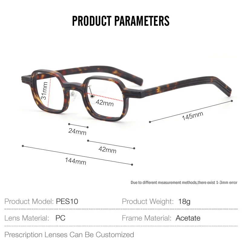 Ацетатные рамки за очила, квадратни реколта оптични очила, очила за далекогледство, предписани очила на японския дизайнер в ретро стил Изображение 1
