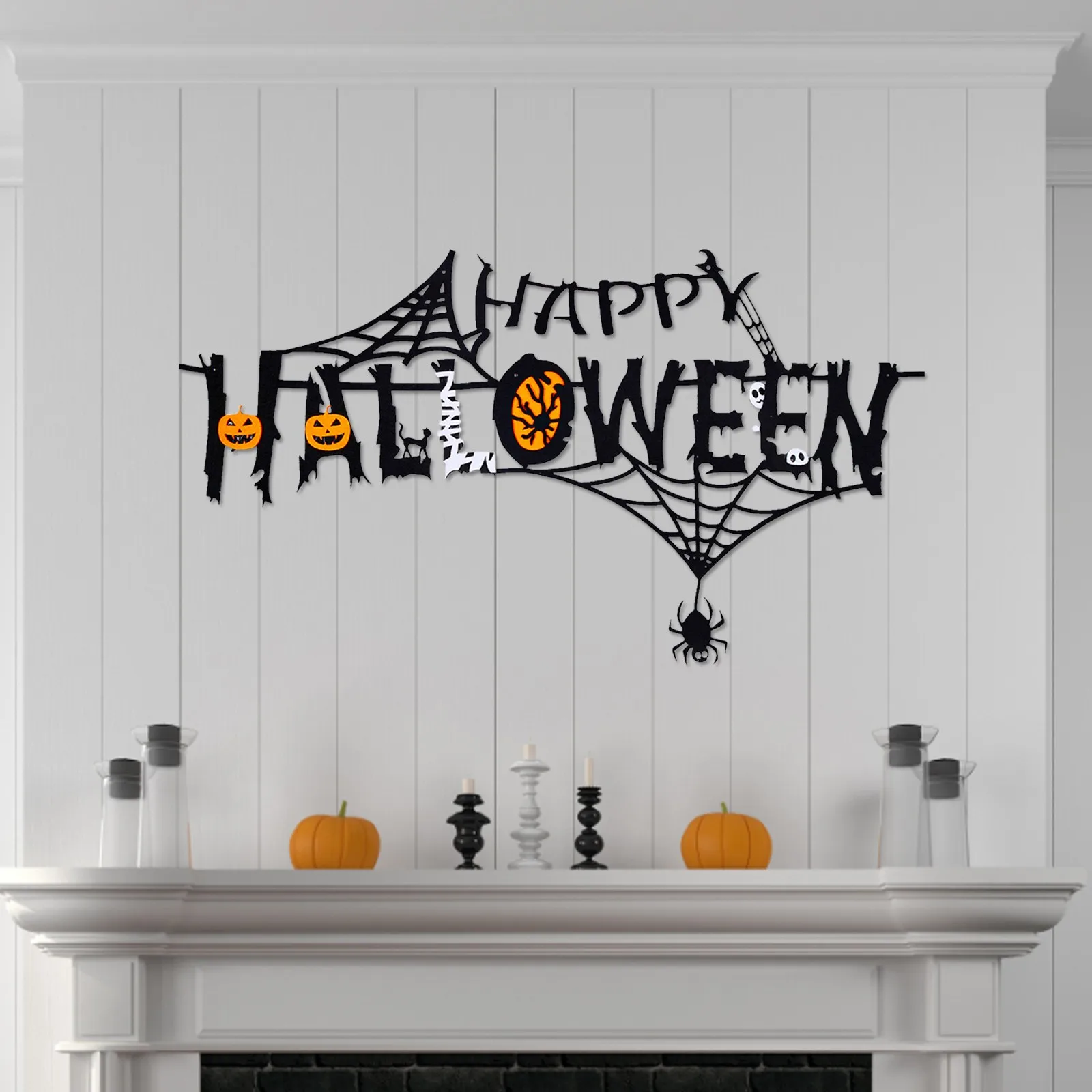 Банер с виртуален скелет-паяжини на Хелоуин, окачени знамена, стена за окачване, подпори за партита 