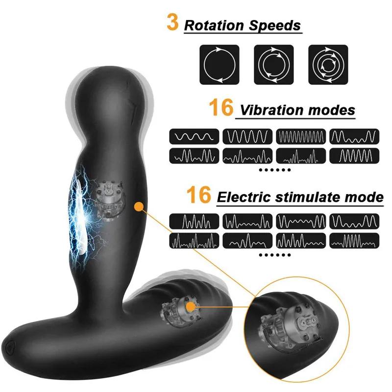 Безжично дистанционно управление, Електрически Шок, Мъжки Салон за вибратор за простатата, въртящи нагревателен Анален вибриращ Анален накрайник, секс играчки за мъже Изображение 2
