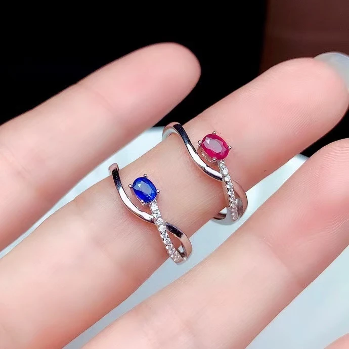 Бижута CoLife Модно рубинено-сапфирен пръстен за ежедневието 3 мм * 4 мм, с естествен сапфир Ruby пръстен от сребро 925 проба, Бижута със скъпоценни камъни Изображение 4