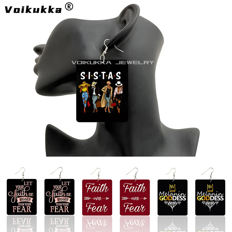 Бижута Voikukka, Плакат На Американската Драматична Сестри, Правоъгълна Висулка От Двете Страни, Дървен Принт, Висящи Обеци В Африканския Стил За Жени Изображение 0