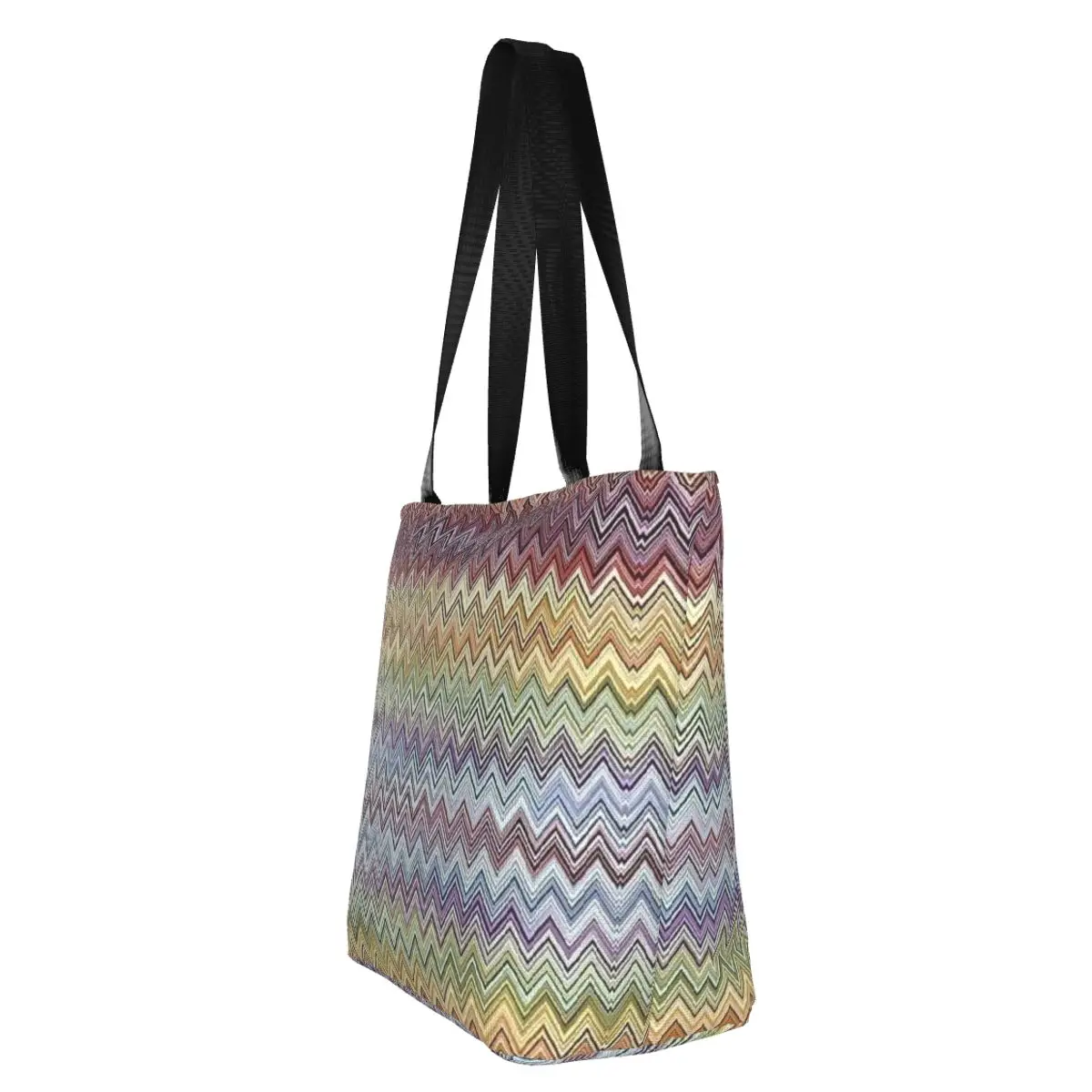 Бохо шик и Модерна зигзагообразная чанта за пазаруване Женската Геометрична многоцветен холщовая пазарска чанта на рамото си Голямата голям чанта Изображение 2