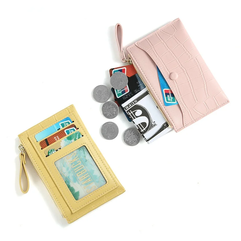Брендовый мини-женски държач за карти с каменен модел, сладки притежателите на кредитни и идентификационни карти, тънък портфейл с цип, калъф от изкуствена кожа, в чантата си за дреболии за момичета Изображение 5
