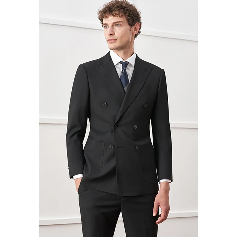 Британски стил, черно двубортный всекидневни бизнес мъжки официален костюм, рокля за сватбения банкет на младоженеца, жилетка, палто, панталони Изображение 0