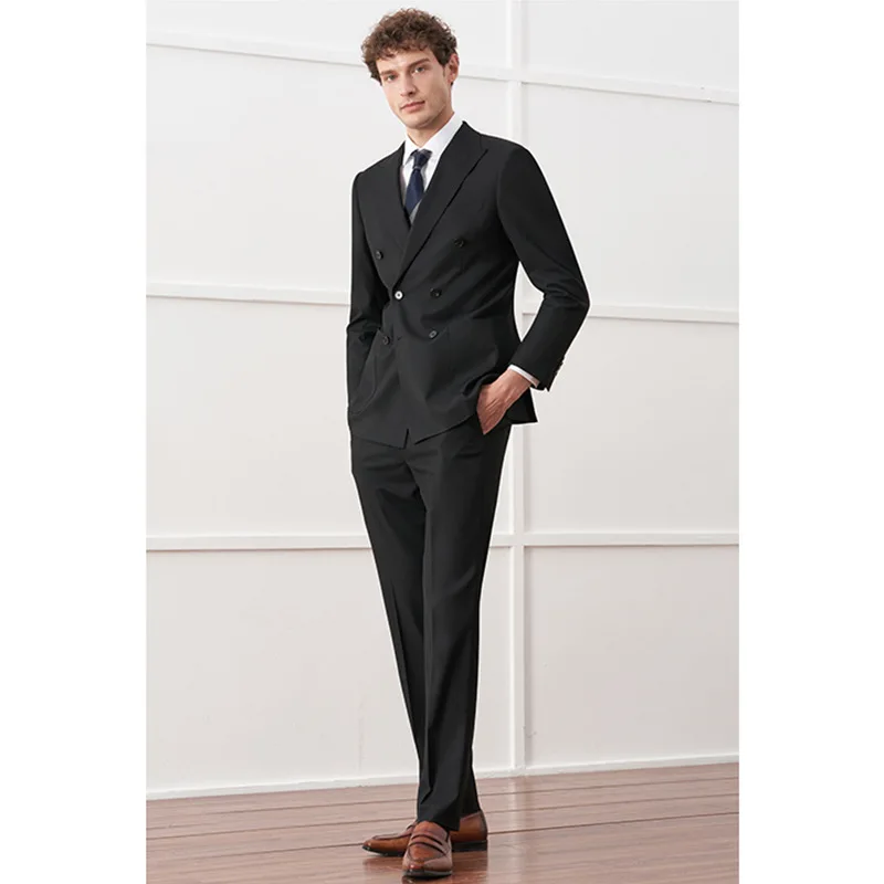 Британски стил, черно двубортный всекидневни бизнес мъжки официален костюм, рокля за сватбения банкет на младоженеца, жилетка, палто, панталони Изображение 1