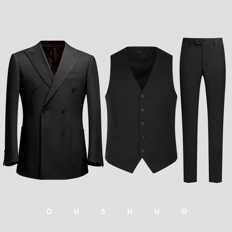 Британски стил, черно двубортный всекидневни бизнес мъжки официален костюм, рокля за сватбения банкет на младоженеца, жилетка, палто, панталони Изображение 5
