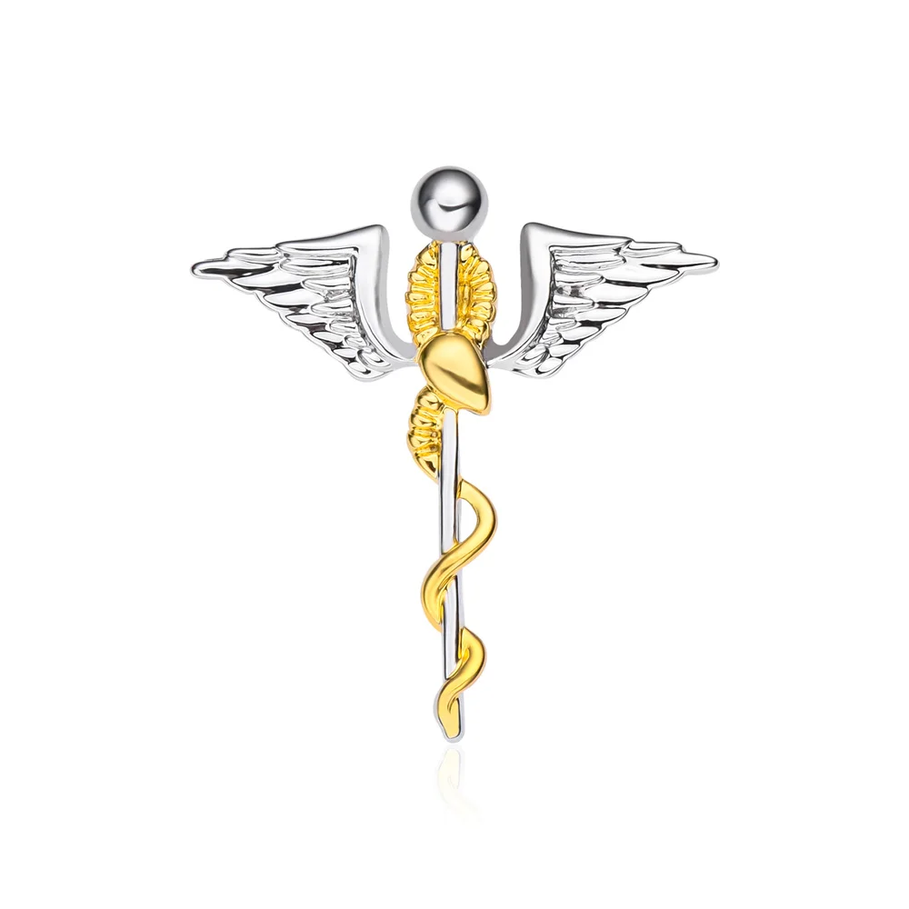 Брошка Асклепий Харонг, медицинска Змия пръчка, сребърно покритие жени, значка на ревера на палтото, за лекари, медицински сестри, Приятели, бижута подарък Изображение 0