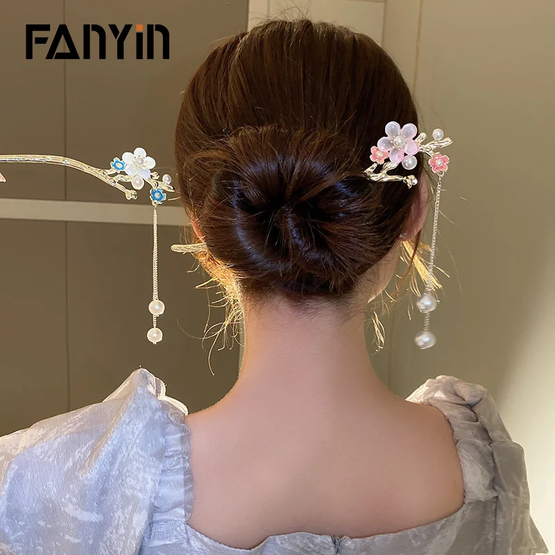 Вилица за коса с перлата на цвете и пискюл FANYIN за жени, на най-новите аксесоари за коса в задната част на главата Изображение 0