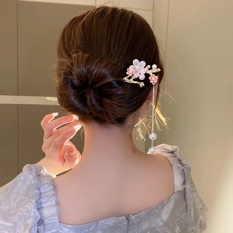 Вилица за коса с перлата на цвете и пискюл FANYIN за жени, на най-новите аксесоари за коса в задната част на главата Изображение 4