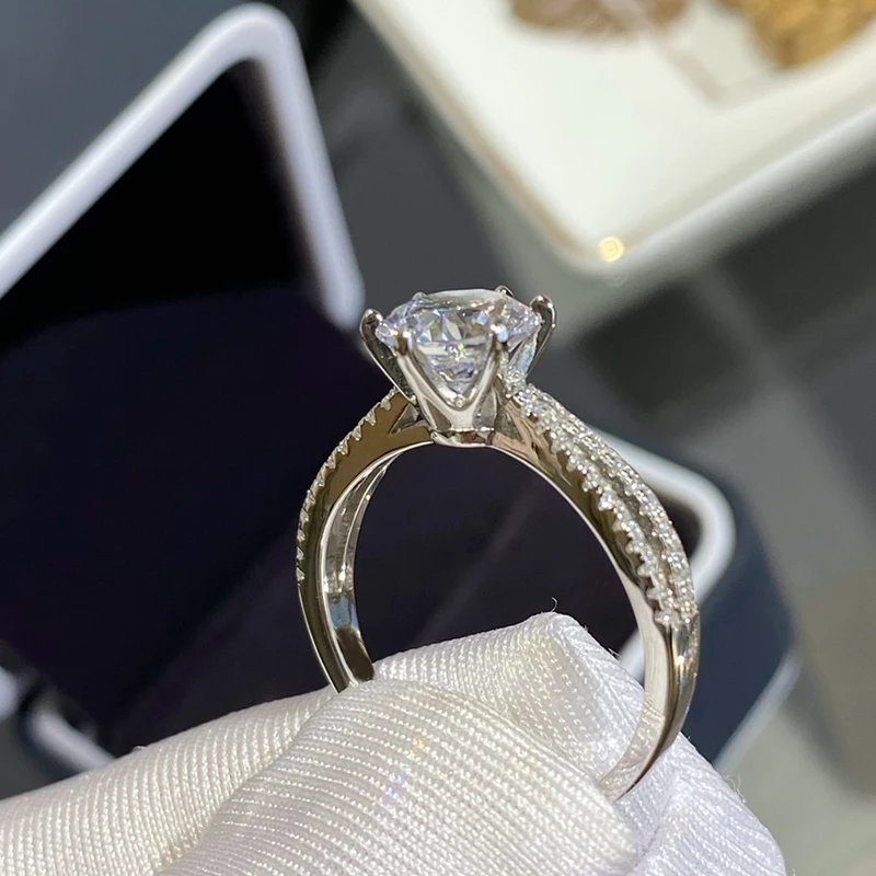 Висококачествено сребро 925 проба, луксозно дамско класическо луксозно брилянтният пръстен, сватбени бижута, подарък за годишнина от сватбата Изображение 1
