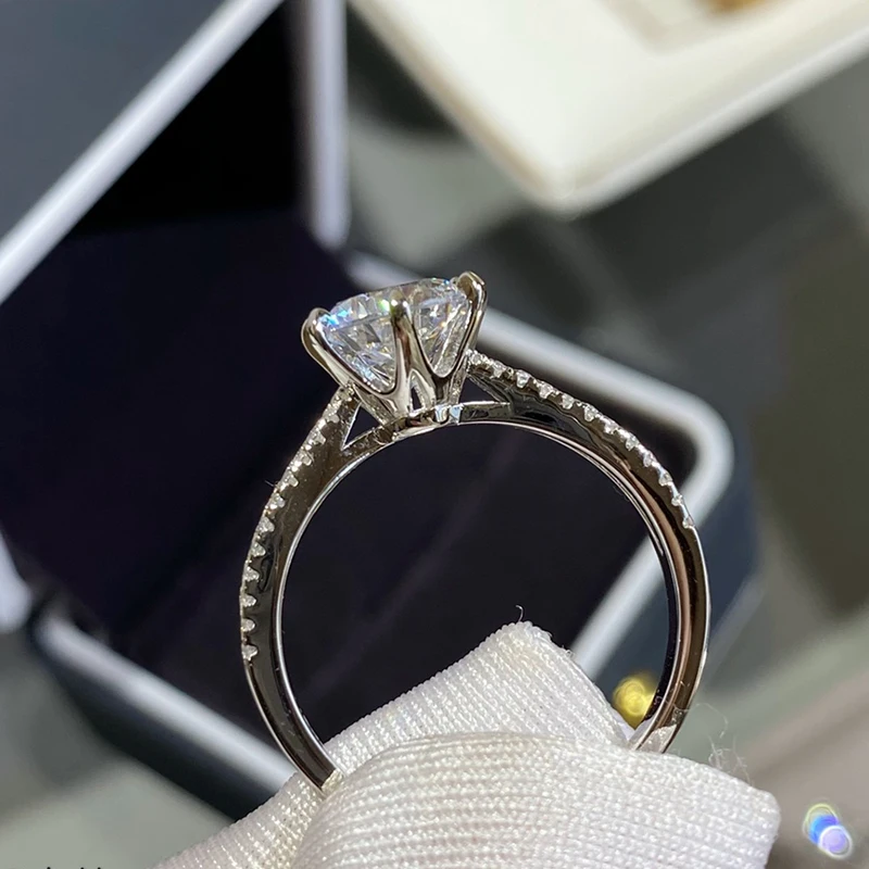 Висококачествено сребро 925 проба, луксозно дамско класическо луксозно брилянтният пръстен, сватбени бижута, подарък за годишнина от сватбата Изображение 3