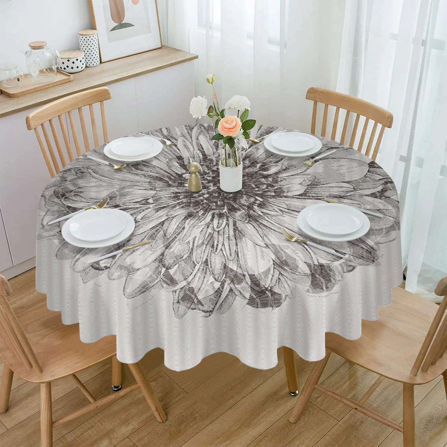 Водоустойчив покривка Dahlia, украса от чаено маса, кръгла маса, кухненска покривка за сватбена партита, домашна покривка за хранене Изображение 0