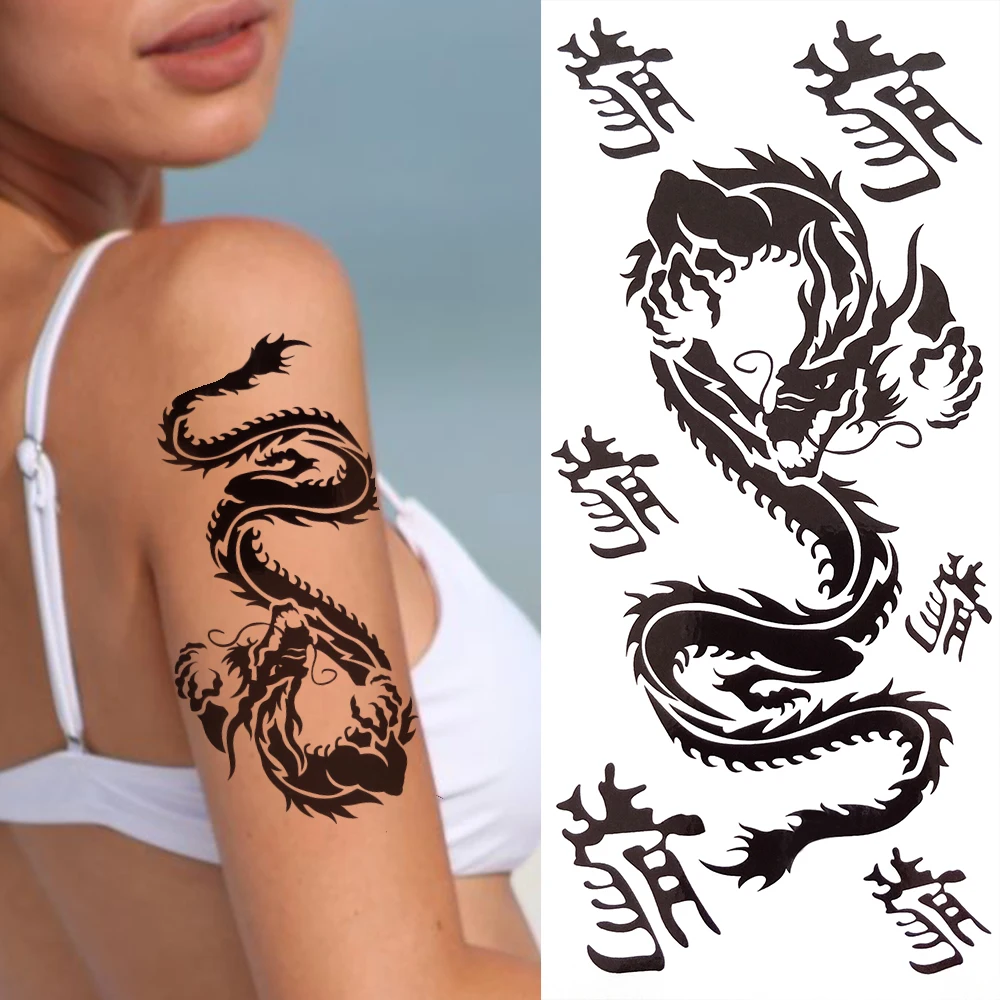 Временна татуировка на Дракон със Собствените си ръце за Жени, Възрастни, Мъже, Черни Татуировки във формата на Слънце и Звезди, Етикет, Татуировка с фалшиви Безкрайни Шипове, Crown, Татуировка-паста за зъби Изображение 1