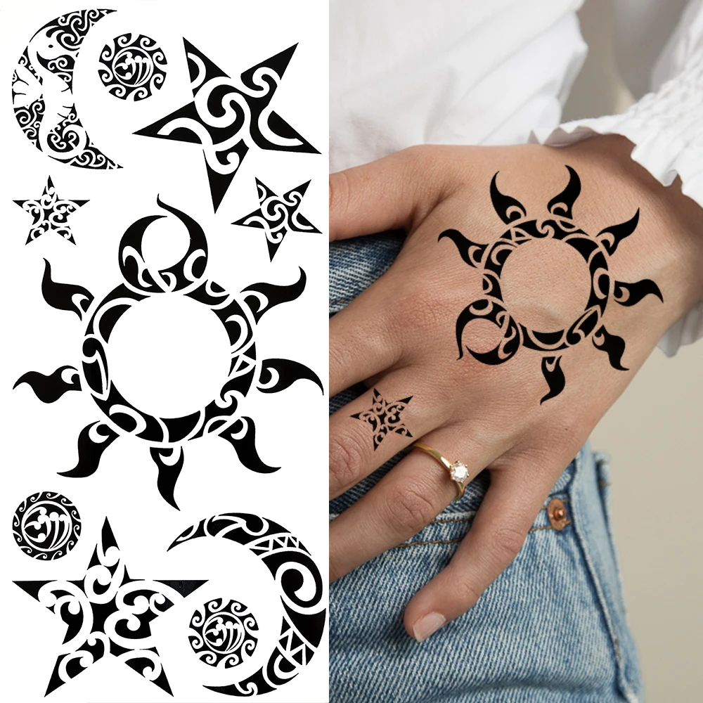 Временна татуировка на Дракон със Собствените си ръце за Жени, Възрастни, Мъже, Черни Татуировки във формата на Слънце и Звезди, Етикет, Татуировка с фалшиви Безкрайни Шипове, Crown, Татуировка-паста за зъби Изображение 5