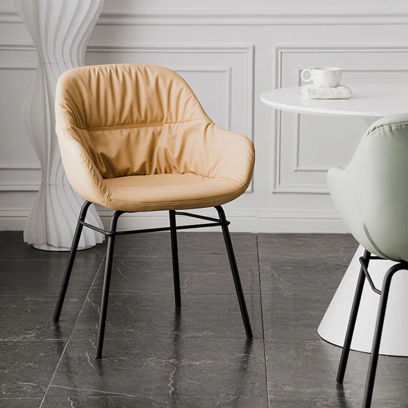 Възглавници Черни Метални Крака места за хранене столове Модерен комплект Луксозни Кожени Офис Ергономичен Скандинавски стол Дизайнерски мебели Vanity Sillas Изображение 5