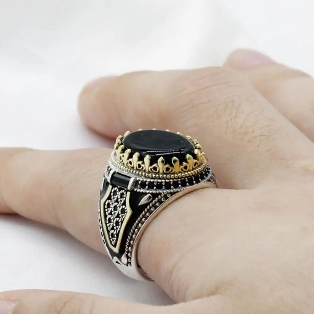 Геометрия, креативна мъжки индивидуалност, пръстен от изкуствена агата на пръст, Анти-избледняване, мъжки пръстен, Резба върху метал, Ежедневни облекла Изображение 1