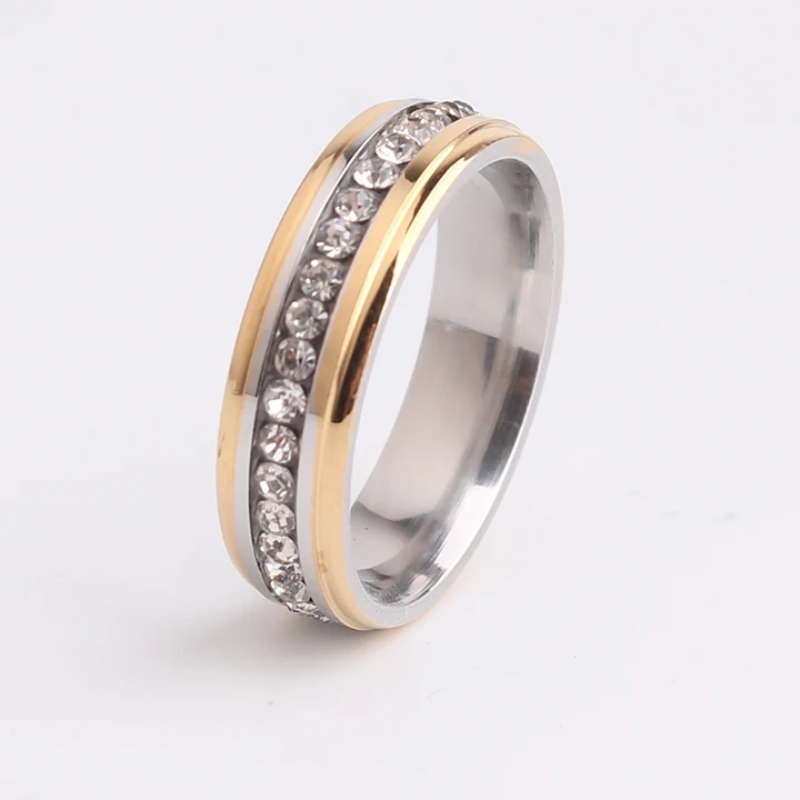 годежни пръстени, златен цвят, Странични однорядные пръстени с кристали от Неръждаема Стомана 316L за мъже и жени на едро Изображение 0