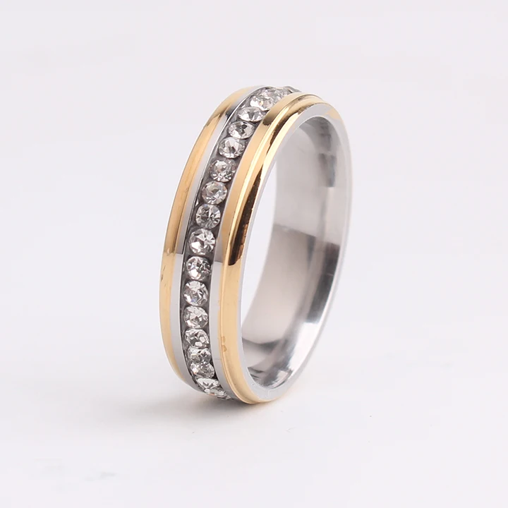 годежни пръстени, златен цвят, Странични однорядные пръстени с кристали от Неръждаема Стомана 316L за мъже и жени на едро Изображение 1