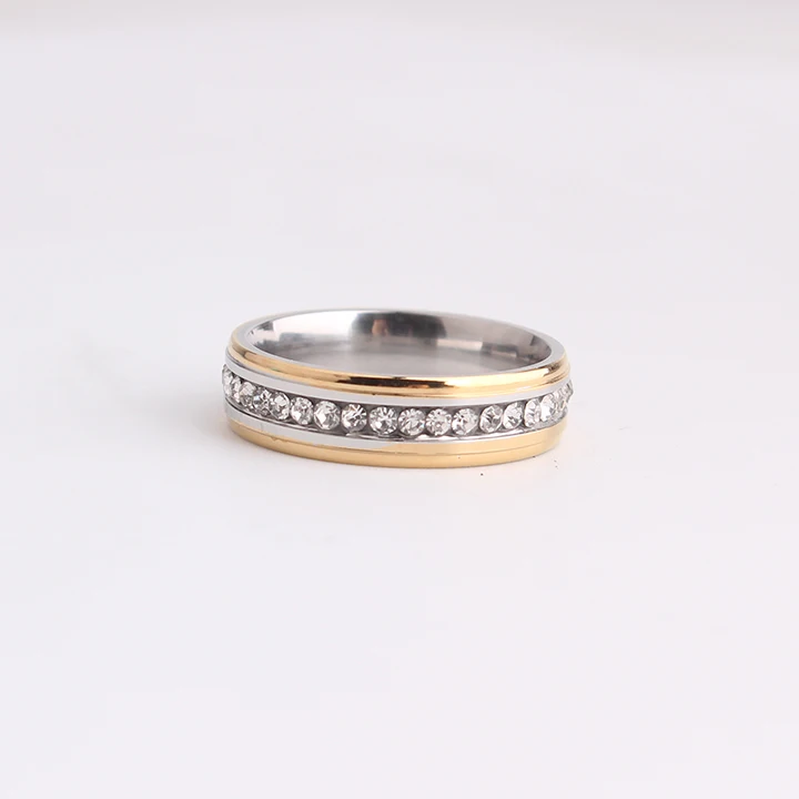 годежни пръстени, златен цвят, Странични однорядные пръстени с кристали от Неръждаема Стомана 316L за мъже и жени на едро Изображение 2