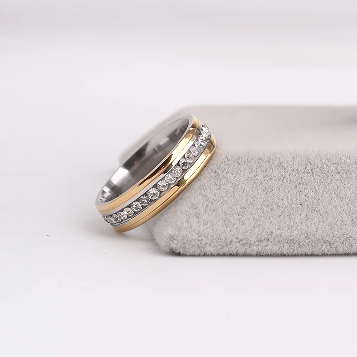 годежни пръстени, златен цвят, Странични однорядные пръстени с кристали от Неръждаема Стомана 316L за мъже и жени на едро Изображение 3