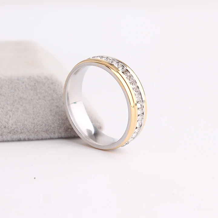 годежни пръстени, златен цвят, Странични однорядные пръстени с кристали от Неръждаема Стомана 316L за мъже и жени на едро Изображение 4
