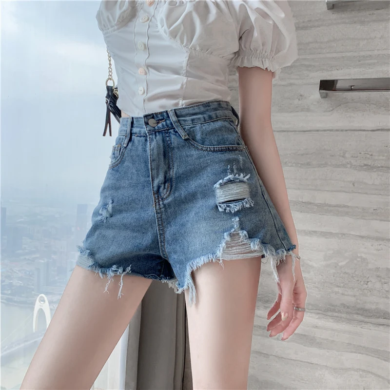 Горещи нови летни дамски дънки с висока талия, дънкови шорти с дупки, свободни сини дънки, къси панталони Feminino 5XL Изображение 1
