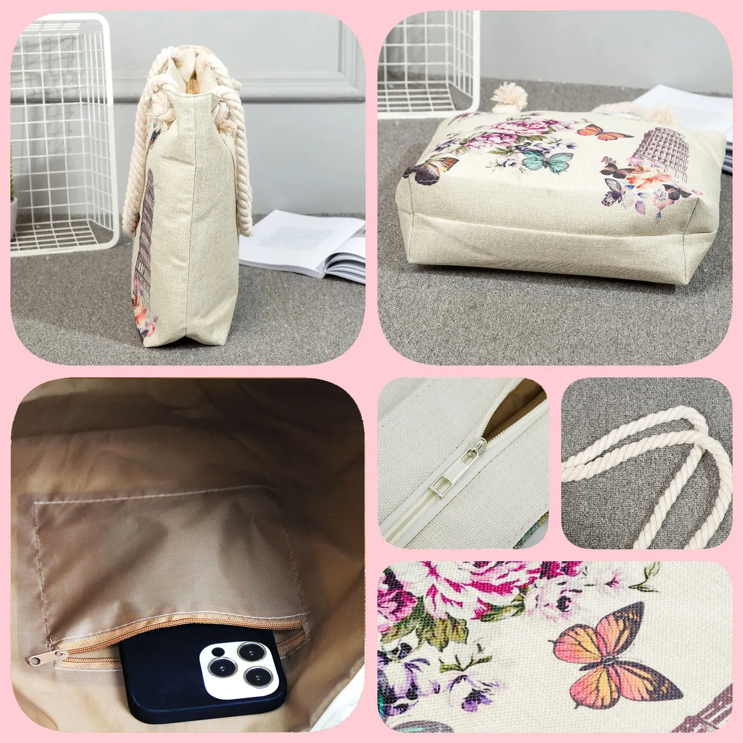 Дамска Чанта-купувач с хубав анимационни котка, тъканни чанти на рамо, модни Чанти с голям капацитет, дебели въжета, пътни плажни чанти-лотария Изображение 4